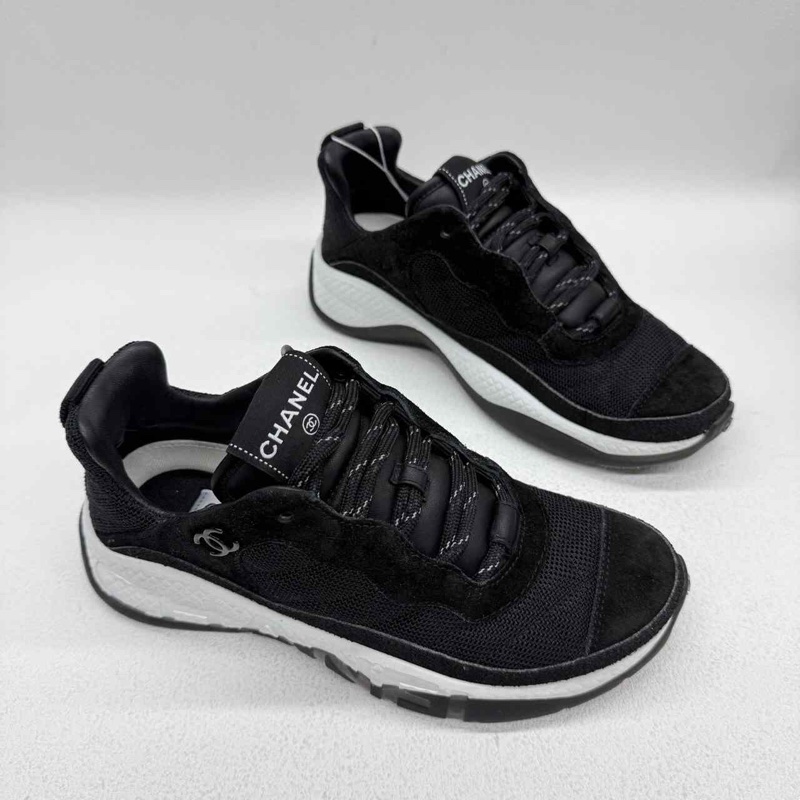 Chanel/香奈兒 麂皮拼帆布熊貓配色黑白搭配  37碼-2