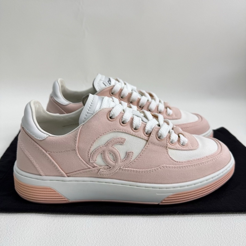 Chanel香奈兒 馬卡龍配色 粉色運動鞋 粉白色 36.5碼-3