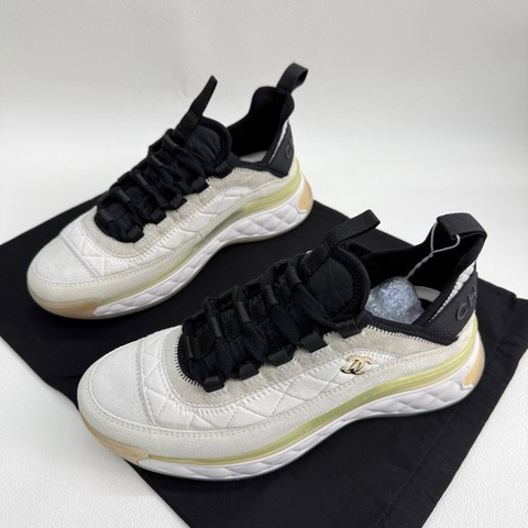 CHANEL香奈兒 雙C 菱格拼色氣墊鞋運動鞋 36.5碼