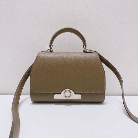 Moynat莫奈經典Rejane牛皮大象灰銀扣小號手提斜挎包，