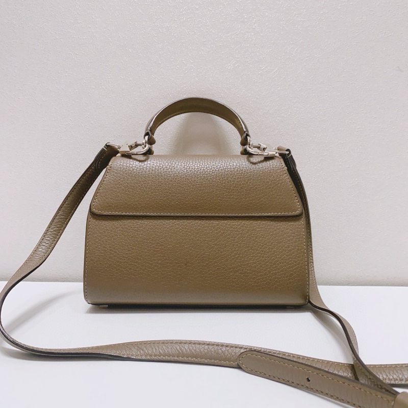 Moynat莫奈經典Rejane牛皮大象灰銀扣小號手提斜挎包，-1