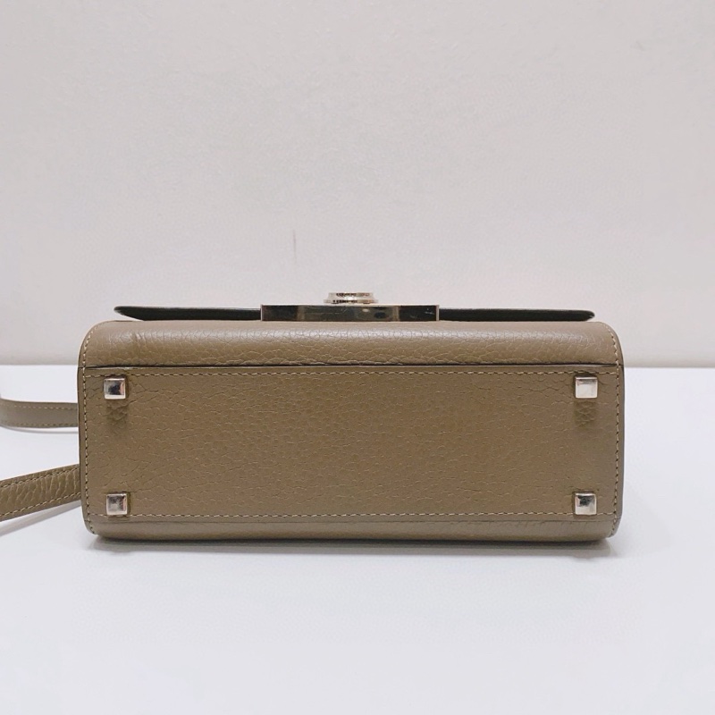 Moynat莫奈經典Rejane牛皮大象灰銀扣小號手提斜挎包，-4