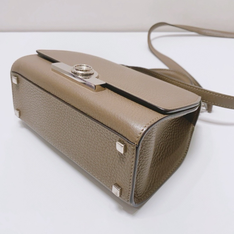 Moynat莫奈經典Rejane牛皮大象灰銀扣小號手提斜挎包，-5