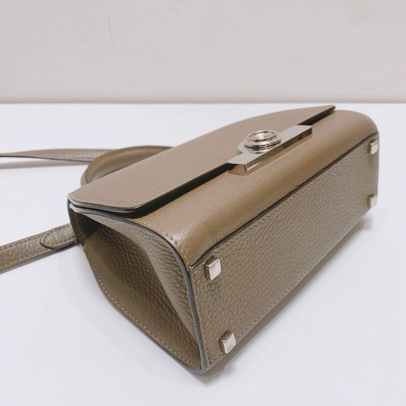 Moynat莫奈經典Rejane牛皮大象灰銀扣小號手提斜挎包，-6