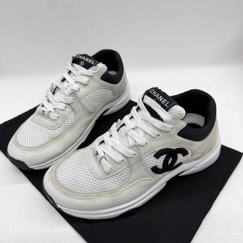 CHANEL香奈兒  黑白熊貓網面 米白黑雙C大logo 38碼-0