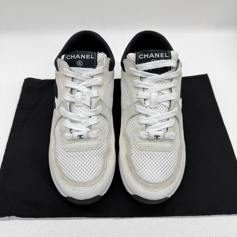 CHANEL香奈兒  黑白熊貓網面 米白黑雙C大logo 38碼-1