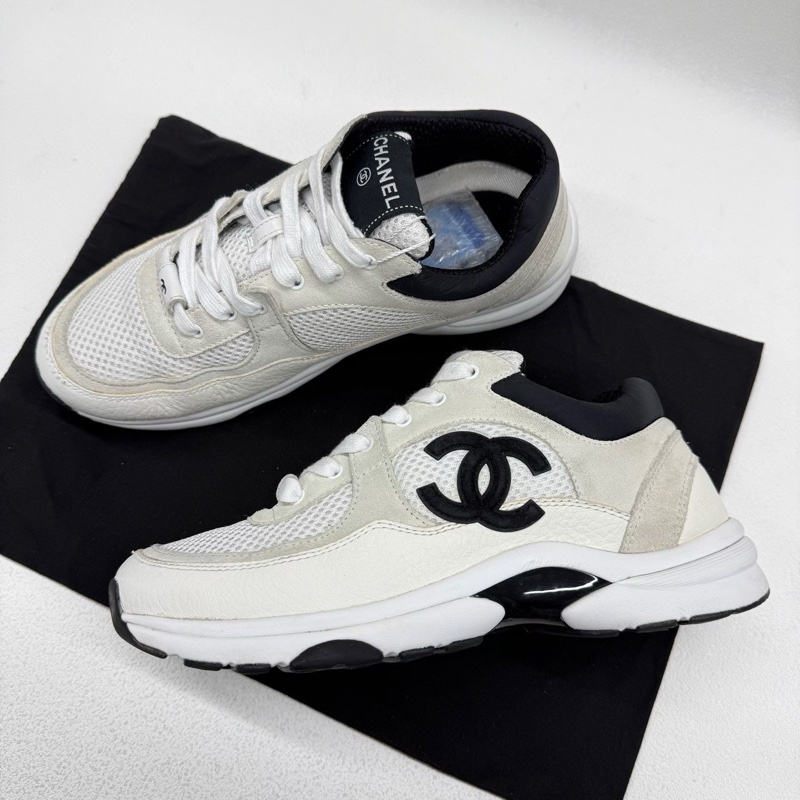 CHANEL香奈兒  黑白熊貓網面 米白黑雙C大logo 38碼-7