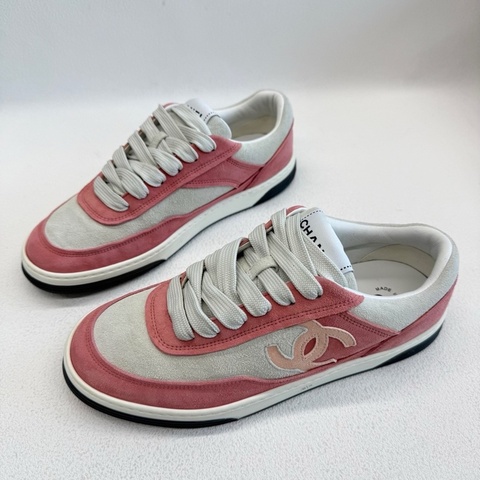 CHANEL香奈兒 低幫 系帶 時尚板鞋 女款 粉白 37碼