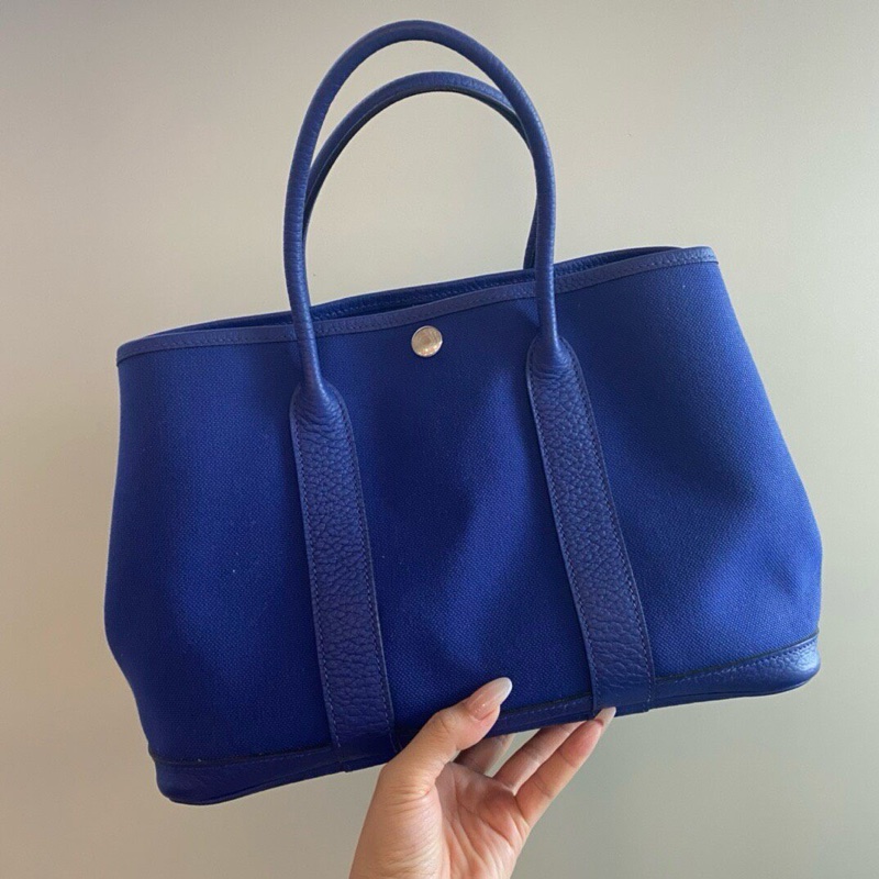 Hermes 愛馬仕 花園30 帆布藍色A 無附件-0