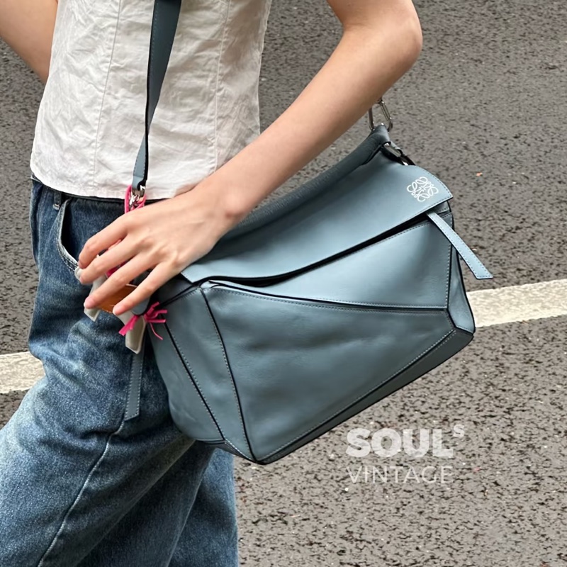 精緻氣質風😍99新🆕Loewe羅意威霧霾藍Puzzle小號幾何包單肩斜挎手提包📐-6