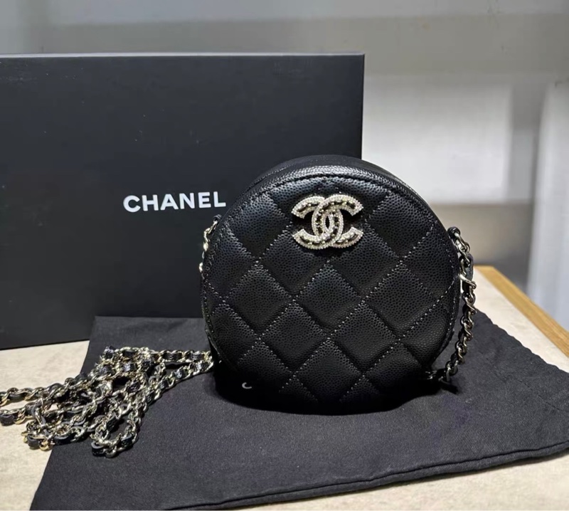 【99新 ✨ 全網最低價！】Chanel 水鑽CC荔枝皮 小圓餅包 斜挎包（下單前先詢問庫存❗️）-3