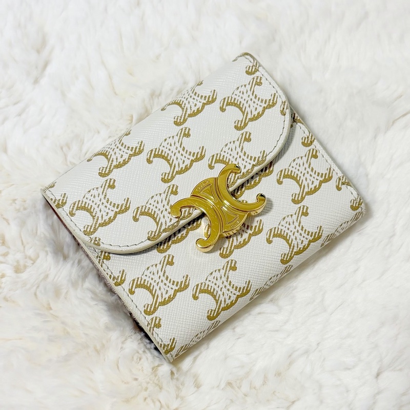 Celine 白老花凱旋門三折短夾-10