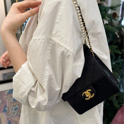 ✨Chanel 黑金珍珠鏈條 豎版 CF 方胖子 老佛爺絕版之作 有保卡🖤