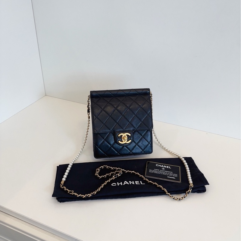 ✨Chanel 黑金珍珠鏈條 豎版 CF 方胖子 老佛爺絕版之作 有保卡🖤-2