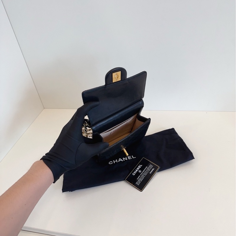 ✨Chanel 黑金珍珠鏈條 豎版 CF 方胖子 老佛爺絕版之作 有保卡🖤-8