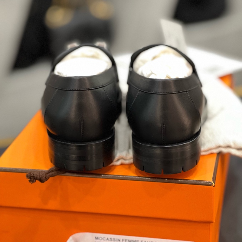 全新 HERMES愛馬仕 Faubourg 小牛皮 光面 圓頭套腳 樂福鞋 女款 黑色 35碼-2