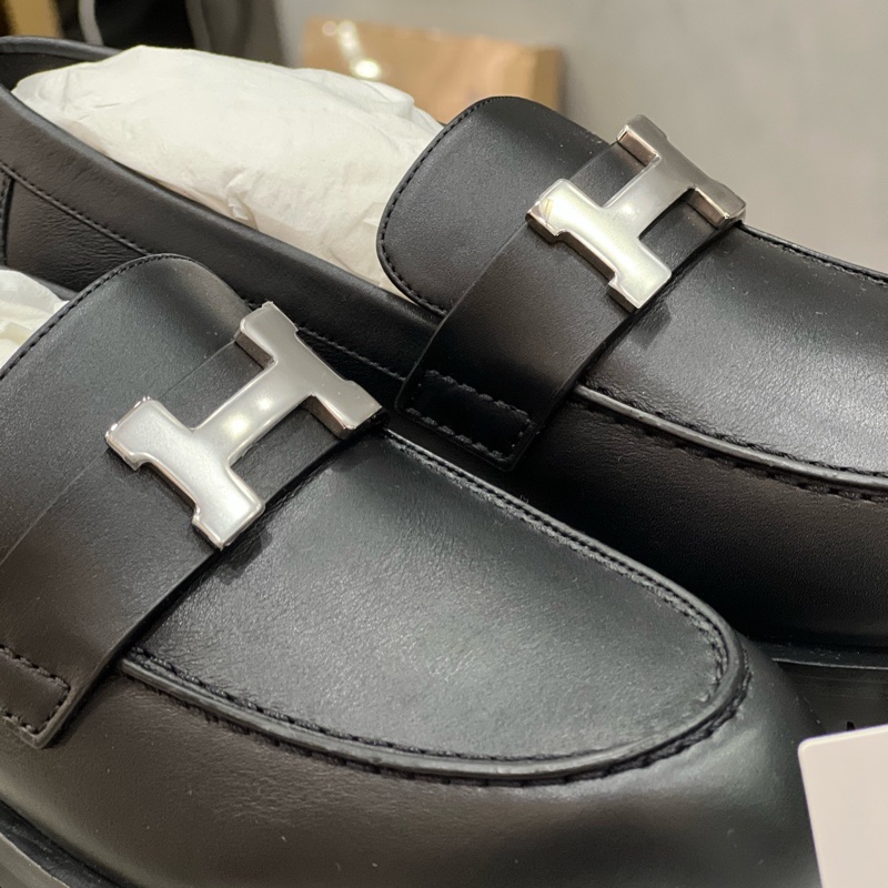 全新 HERMES愛馬仕 Faubourg 小牛皮 光面 圓頭套腳 樂福鞋 女款 黑色 35碼-3