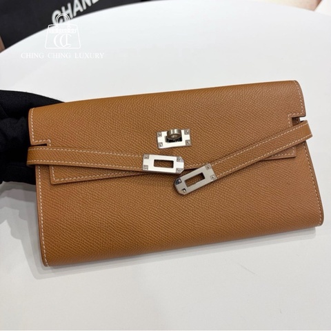 🌈Hermes🧡Kelly wallet長銀包🧡金棕銀扣🧡99新🌈Epsom皮🌟stamp X🌟