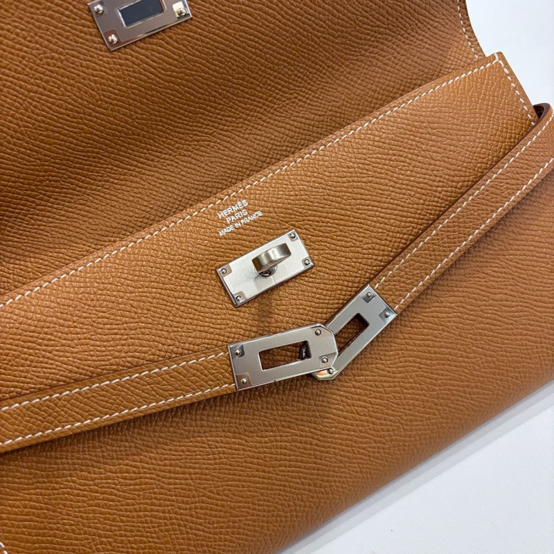 🌈Hermes🧡Kelly wallet長銀包🧡金棕銀扣🧡99新🌈Epsom皮🌟stamp X🌟-3