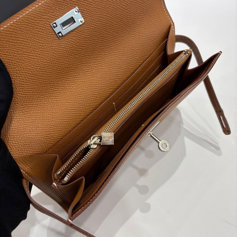 🌈Hermes🧡Kelly wallet長銀包🧡金棕銀扣🧡99新🌈Epsom皮🌟stamp X🌟-4