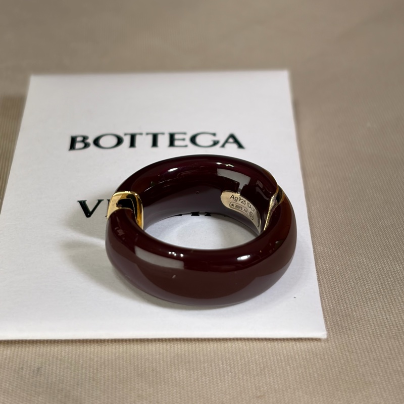 🎁全新盒裝 BV Bottega Veneta 葆蝶家 925純銀 咖啡色 琺瑯 戒指-6