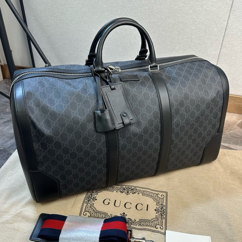 全新❤️Gucci 古馳 雙G logo旅行袋 手提單肩斜挎包 搭配紅藍織帶 時尚大容量 日常健身旅行-0