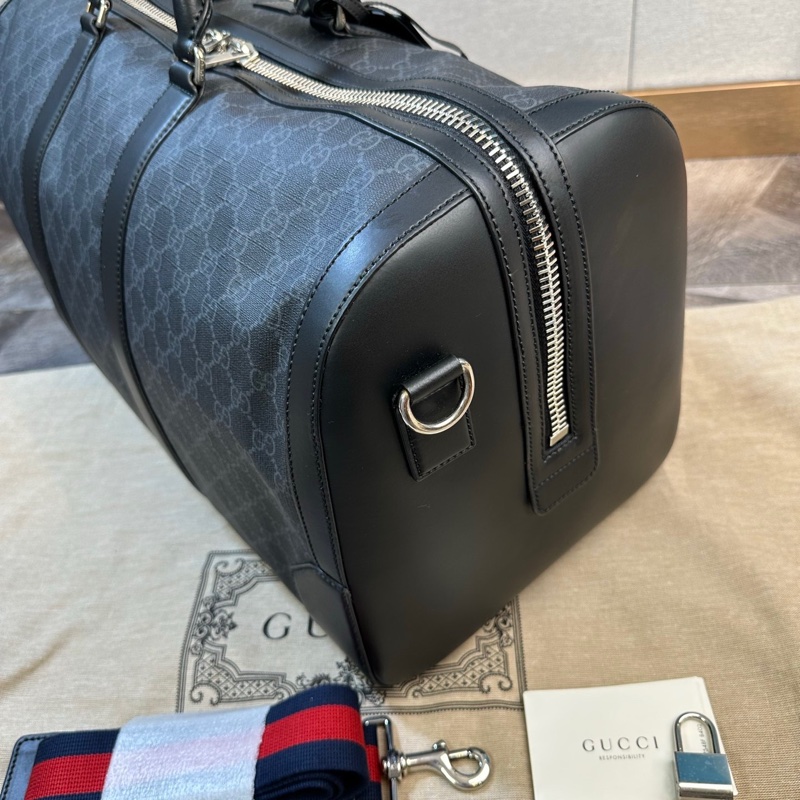 全新❤️Gucci 古馳 雙G logo旅行袋 手提單肩斜挎包 搭配紅藍織帶 時尚大容量 日常健身旅行-3