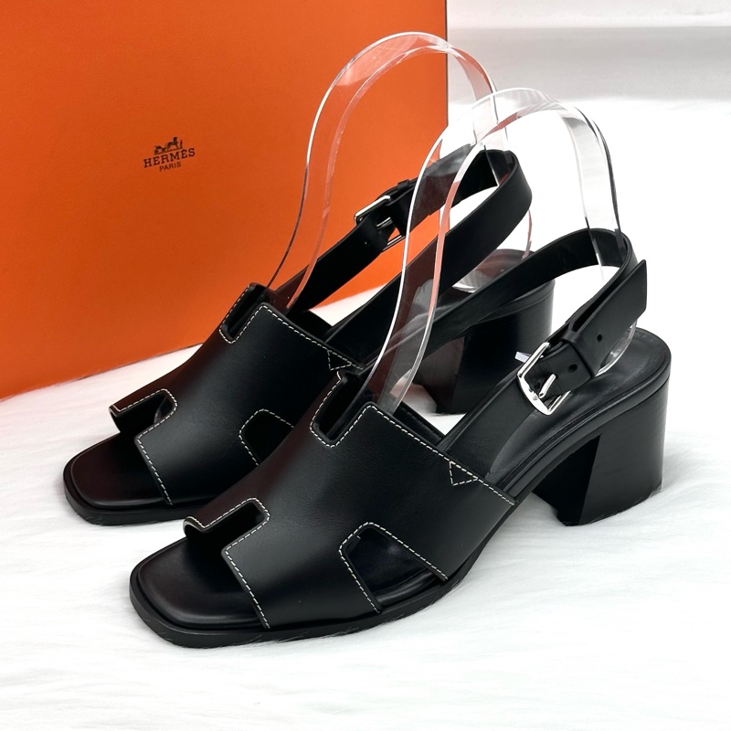 99新 ❤️Hermes/愛馬仕 Elbe漫畫線H高跟涼鞋 37碼-0