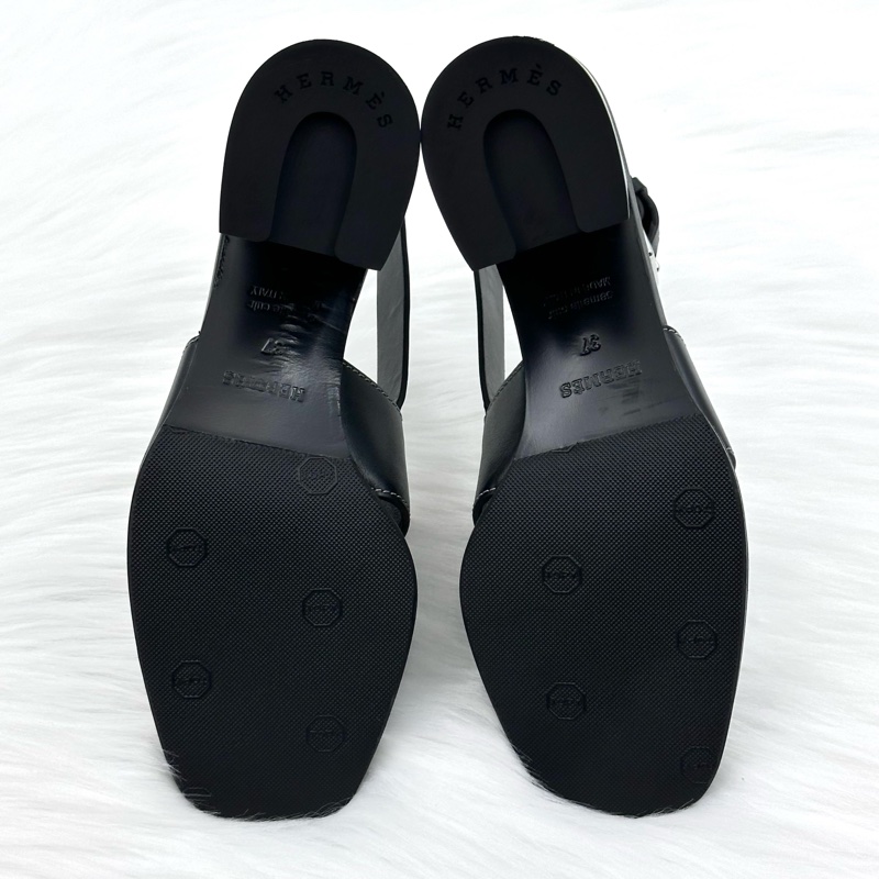 99新 ❤️Hermes/愛馬仕 Elbe漫畫線H高跟涼鞋 37碼-4