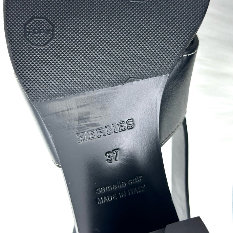 99新 ❤️Hermes/愛馬仕 Elbe漫畫線H高跟涼鞋 37碼-6