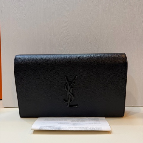 YSL 聖羅蘭 魚子醬kate 底長24cm 黑色手拿包