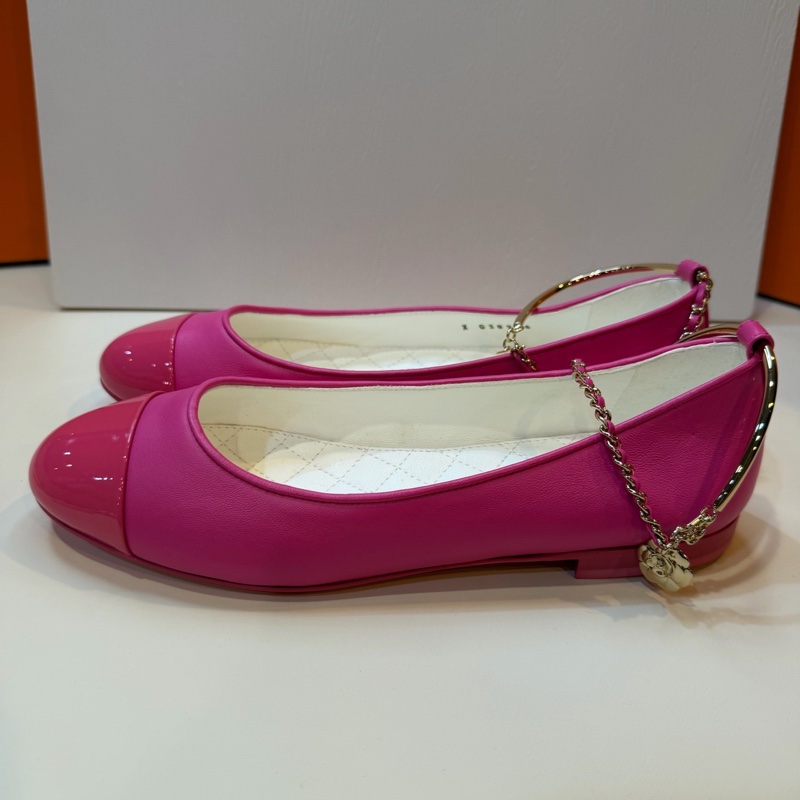 Chanel香奈兒 玫紅色鏈條芭蕾舞鞋 38.5碼-2