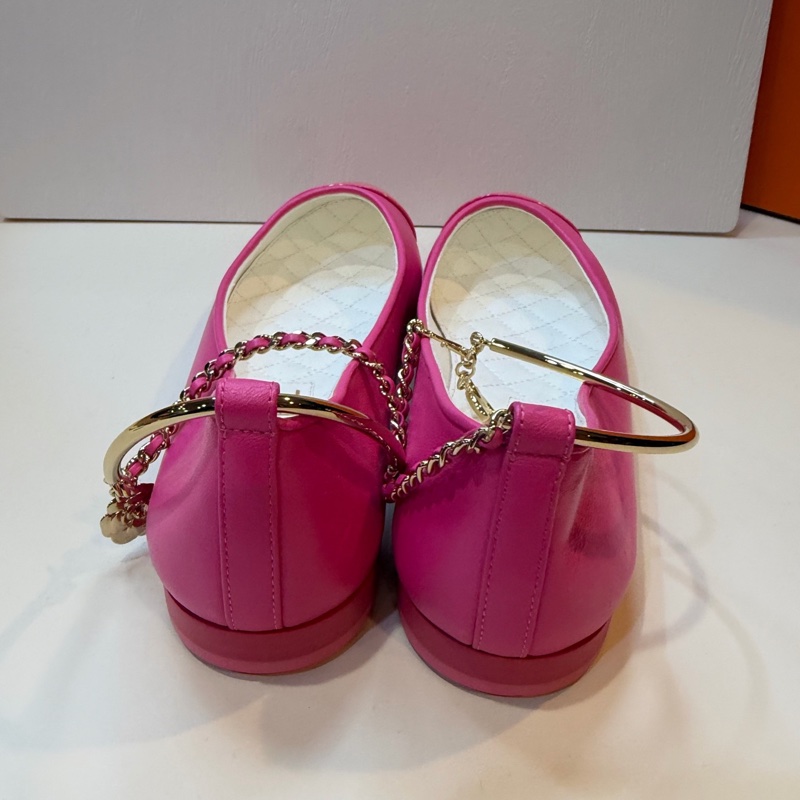 Chanel香奈兒 玫紅色鏈條芭蕾舞鞋 38.5碼-3