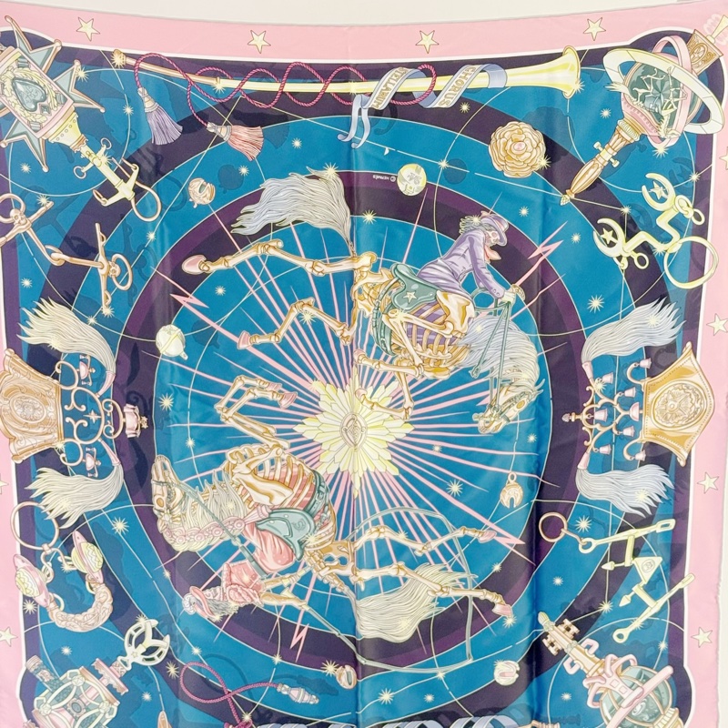 閒置新Hermes/愛馬仕絲巾星辰合唱曲 70*70絲巾方巾 100%桑蠶絲 附件帶盒帶吊牌-4