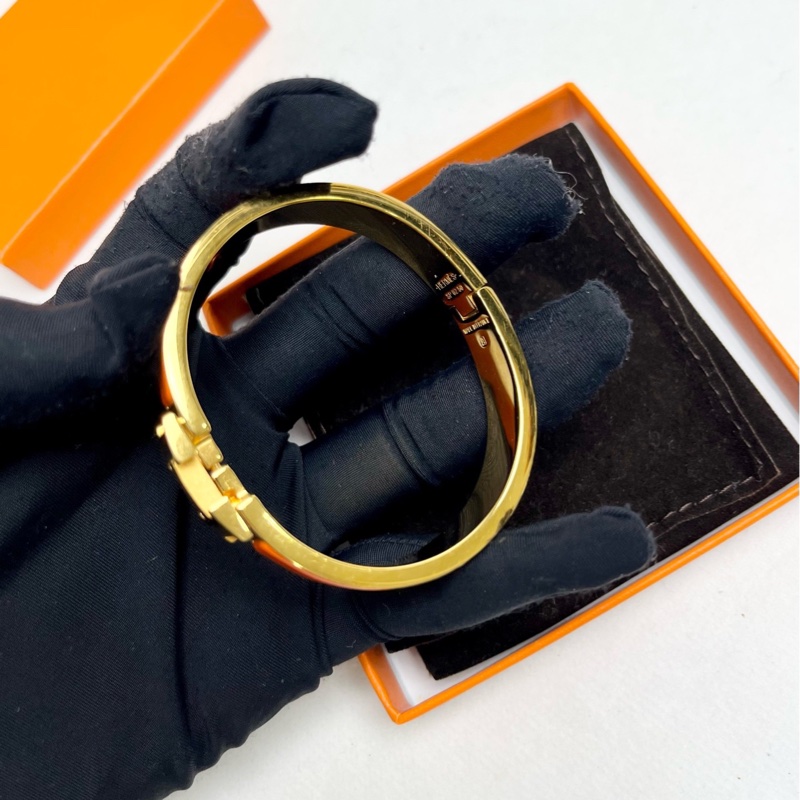 Hermes愛馬仕橘色clic H琺瑯手鐲-4