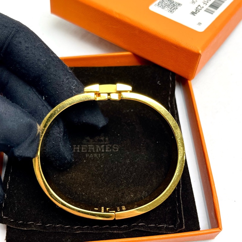 Hermes愛馬仕橘色clic H琺瑯手鐲-5