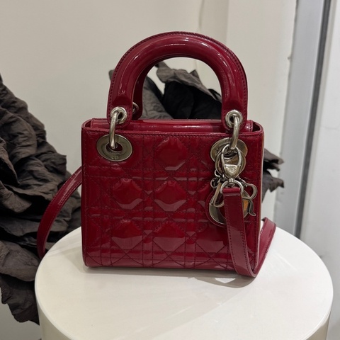 dior/迪奧 戴妃包紅色漆皮三格 13年.