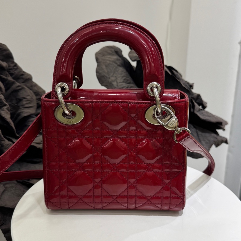 dior/迪奧 戴妃包紅色漆皮三格 13年.-1