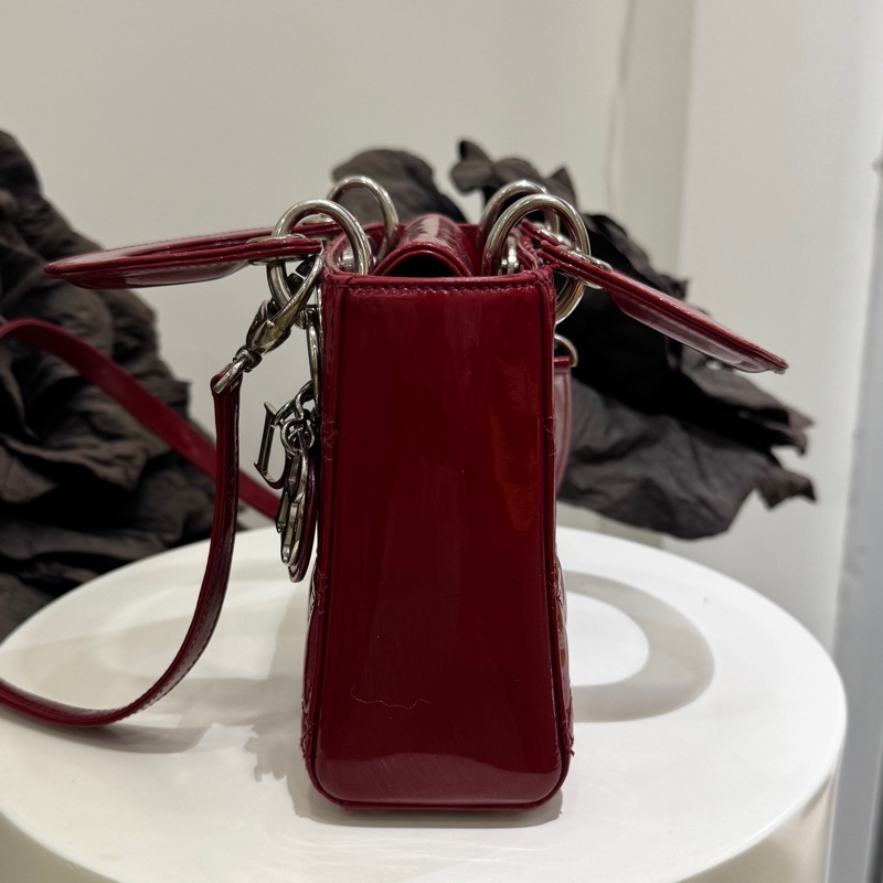 dior/迪奧 戴妃包紅色漆皮三格 13年.-2