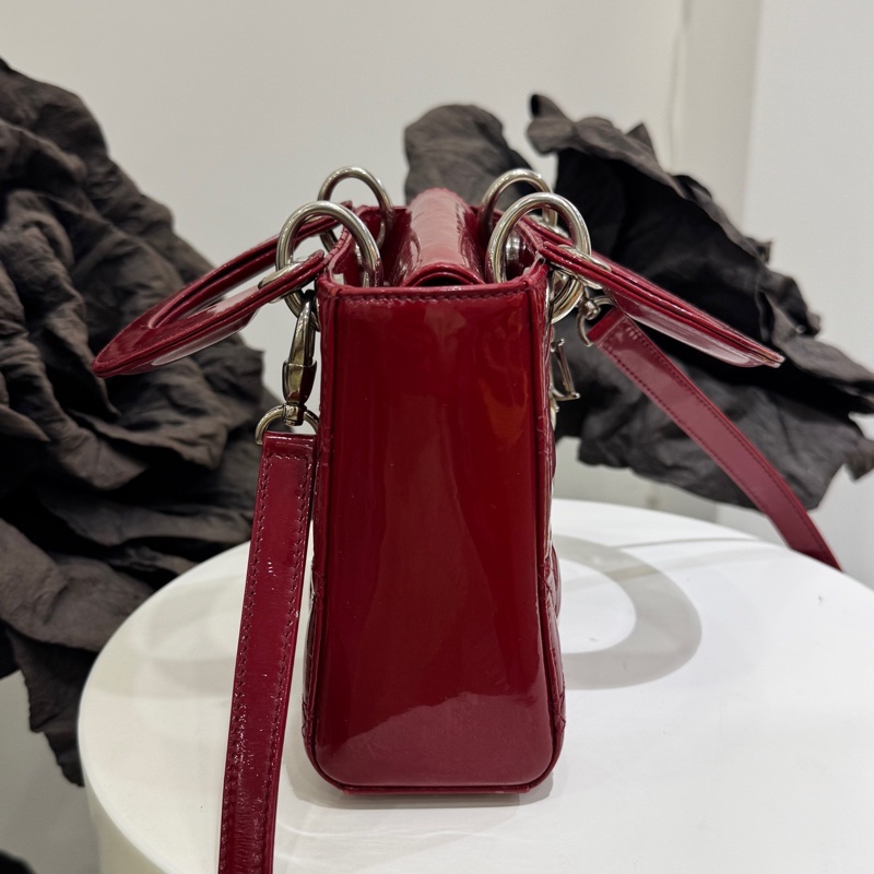 dior/迪奧 戴妃包紅色漆皮三格 13年.-3