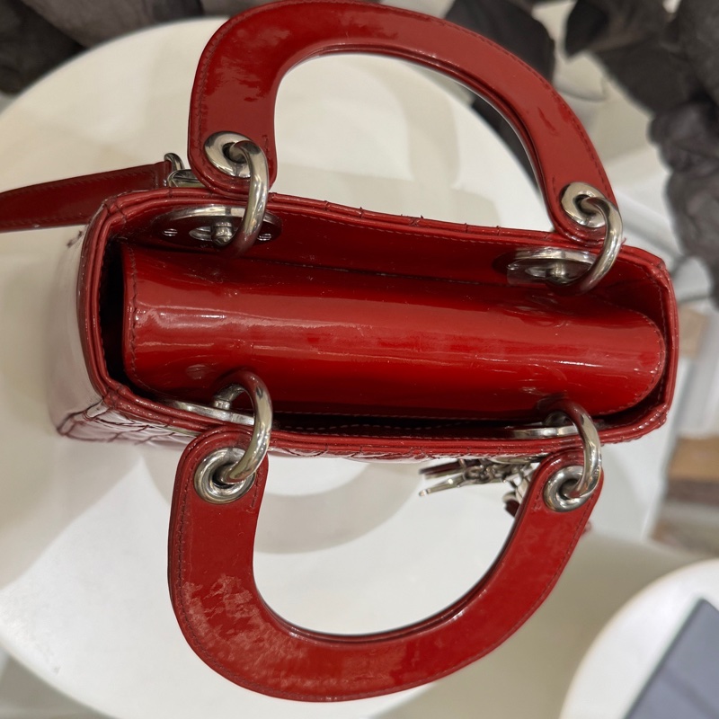 dior/迪奧 戴妃包紅色漆皮三格 13年.-4