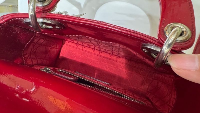 dior/迪奧 戴妃包紅色漆皮三格 13年.-5