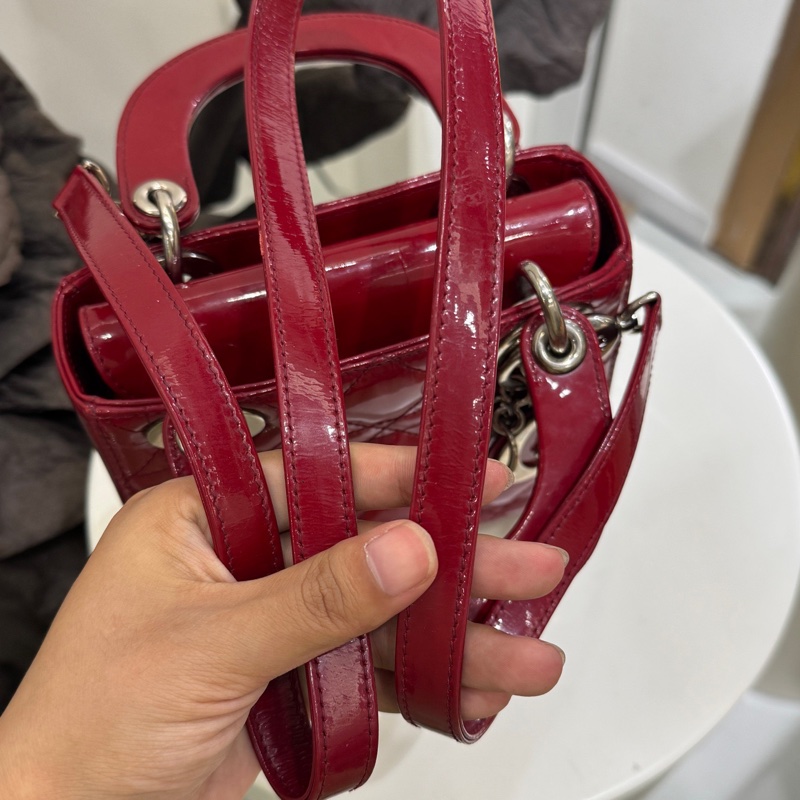 dior/迪奧 戴妃包紅色漆皮三格 13年.-7