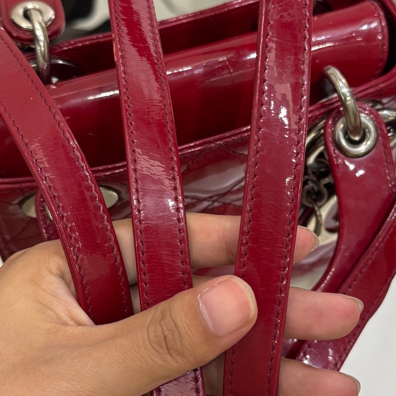 dior/迪奧 戴妃包紅色漆皮三格 13年.-8