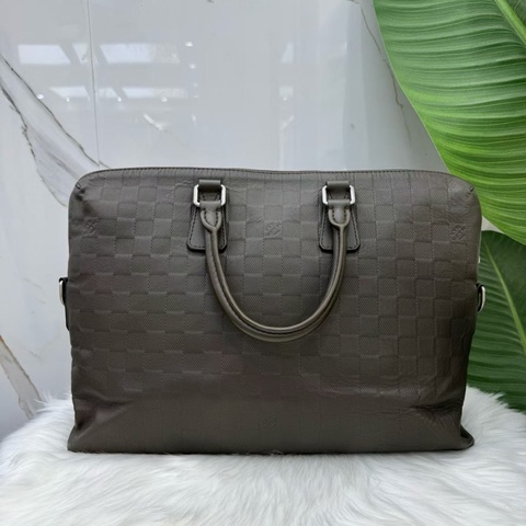 LV路易威登/Louis Vuitton深灰色棋盤格公文包手提包單肩斜挎包 編碼15 經典棋盤格壓紋 尺寸37x7x27cm