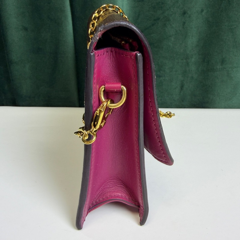 98新❤️LV/路易威登 Flore小花WOC鏈條包，經典老花拼玫紅，鏈條肩帶都在，內里乾淨-4