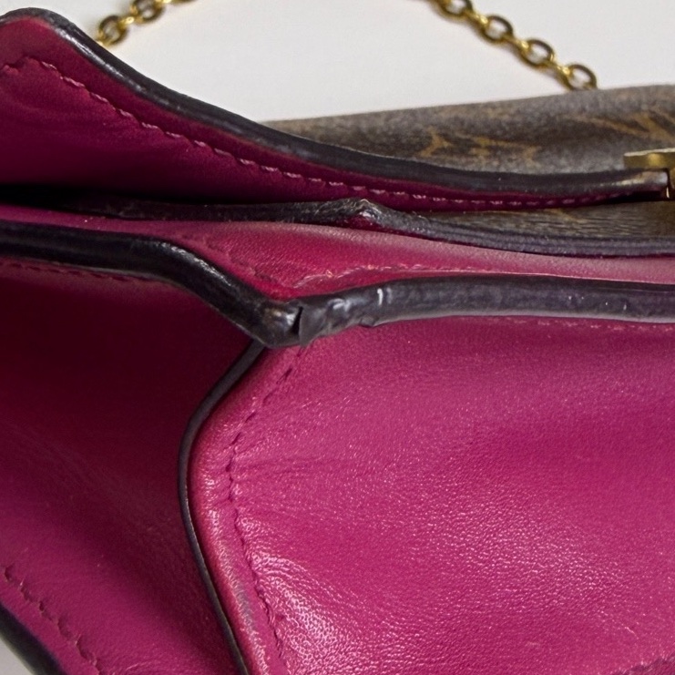 98新❤️LV/路易威登 Flore小花WOC鏈條包，經典老花拼玫紅，鏈條肩帶都在，內里乾淨-9