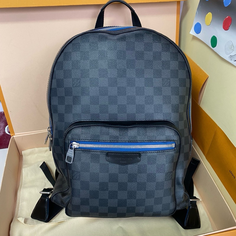 99新性價比巨高 5折拿下 LV棋盤格Josh雙肩包黑藍配色-7