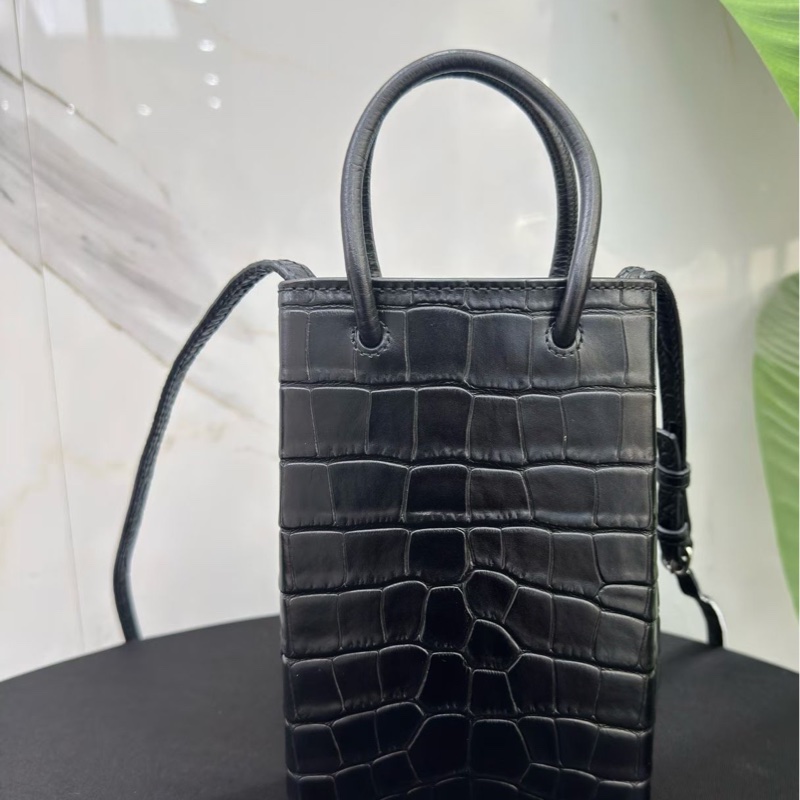 98新Balenciaga巴黎世家黑色鰐魚壓紋mini托特包手提斜挎包 黑色鰐魚 尺寸12.5x4x18cm-1