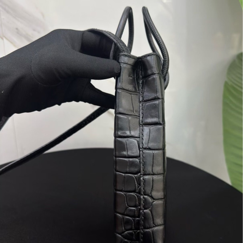 98新Balenciaga巴黎世家黑色鰐魚壓紋mini托特包手提斜挎包 黑色鰐魚 尺寸12.5x4x18cm-2